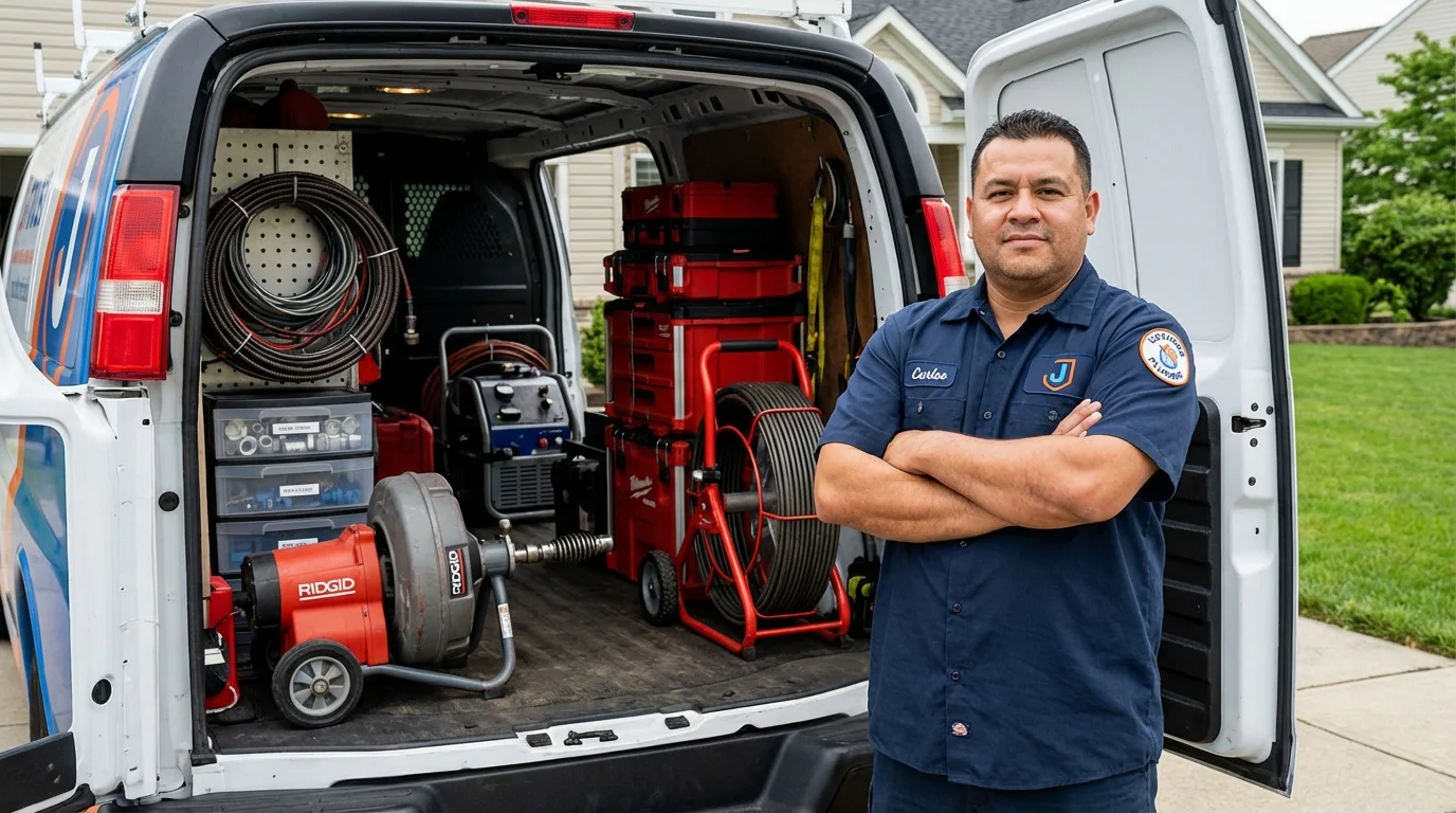 Professional drain cleaning equipment and Johns Plumbing LLC plumber in Larkspur